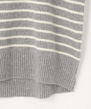 ANY SIS 【洗える】ハイネックボーダー ニット ライトグレー×アイボリーボーダー