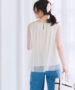 Tiaclasse 【洗える】チュールレースノースリーブトップス アイボリー