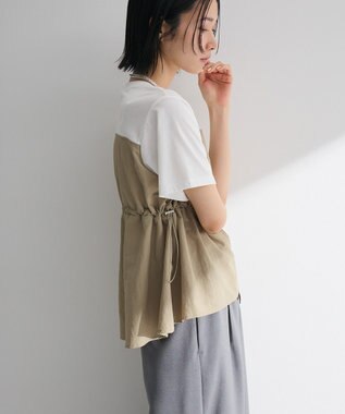 Green Parks ビスチェドッキングドロスト５分袖プルオーバー Khaki