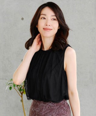 Tiaclasse 【洗える】チュールレースノースリーブトップス ブラック