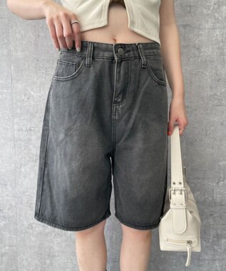 WEGO ワイドハーフデニムパンツ スミクロ