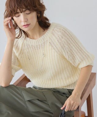 AMERICAN HOLIC モヘヤ風シアー半袖ニットトップス