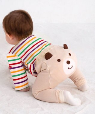 MIKI HOUSE HOT BISCUITS 【70-100cm】 顔ドン のびのび ベビースパッツ アイボリー