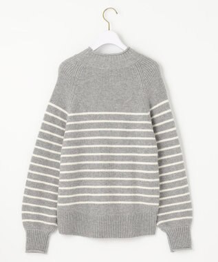 ANY SIS 【洗える】ハイネックボーダー ニット ライトグレー×アイボリーボーダー