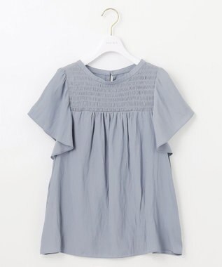 ANY SIS L 【洗える】シャーリングツヤ ブラウス ダルブルー