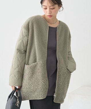 earth music&ecology ボアキルトミドルコート Khaki