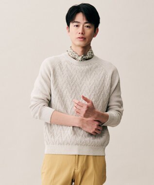 JOSEPH ABBOUD 【エコ素材和紙使用・日本素材】和紙杢メッシュクルーネック ニット ライトグレー系