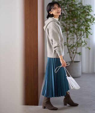 ANY L ハーフジップニットフーディー ライトグレー