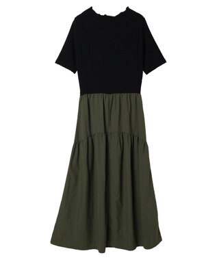 Green Parks しぼドッキングワンピース Khaki