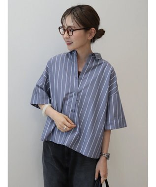 AMERICAN HOLIC イージーケア５分袖バックタックシャツ Stripe Navy