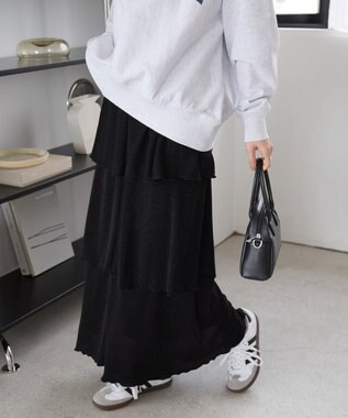 AMERICAN HOLIC ラメカットティアードスカート Black