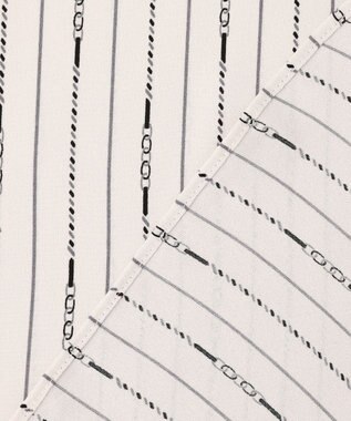 ICB 【新色追加・WEB限定】BackSatinAmunzen キーネックブラウス トープベース×ストライプチェーン柄