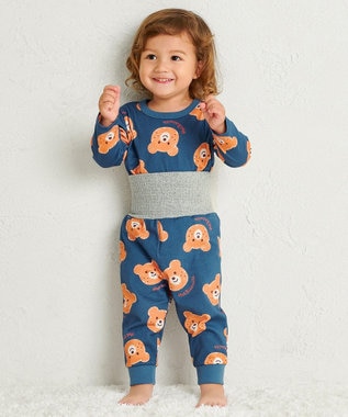  【80-120cm】 ビーンズフェイスプリント 腹巻き付き長袖パジャマ