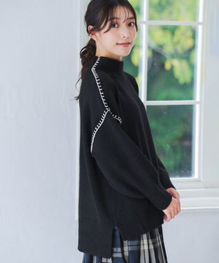 Tiaclasse 【洗える】配色ハンドステッチプルオーバー ブラック