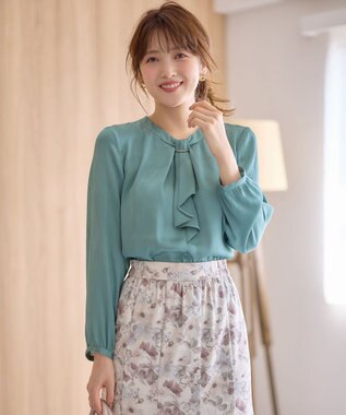  【洗える】メタルパーツボウタイ ブラウス 長袖