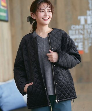 Tiaclasse 【リバーシブル】表裏2WAYベロアキルティングブルゾン ブラック