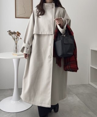 WEGO スタンドカラーロングコート ホワイトアイボリー