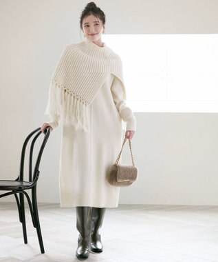 23区 L 【SLOW/一部店舗限定】ニットトータル Vネック ワンピース ホワイト系