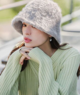 Tiaclasse L 【洗える】Vネックリブ編みニット ミント