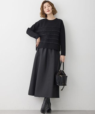 23区 L 【洗える】フルーフィーツイル フレア スカート ブラック系