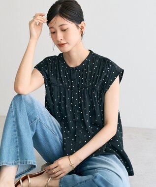 YECCA VECCA ドット柄ギャザーブラウス Camel