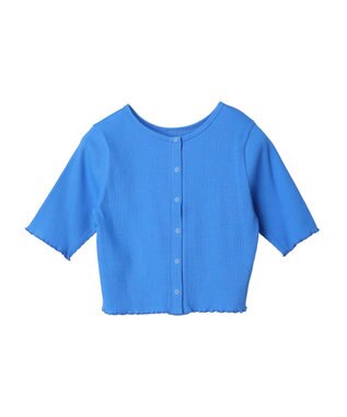 earth music&ecology ドットボタン５分袖リブプルオーバー Blue