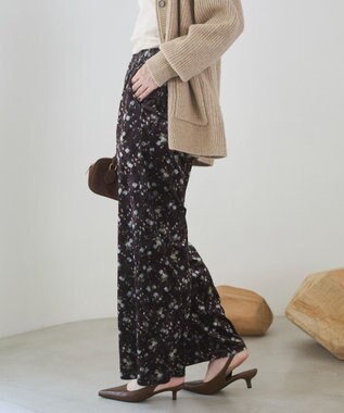 WEGO 【ANGIE VINTAGE】ベロア小花柄イージパンツ ダークブラウン
