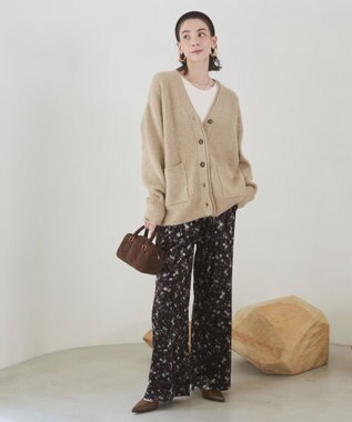 WEGO 【ANGIE VINTAGE】ベロア小花柄イージパンツ ダークブラウン