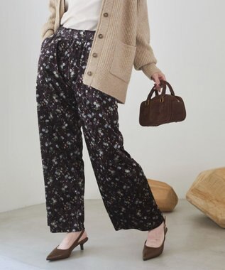 WEGO 【ANGIE VINTAGE】ベロア小花柄イージパンツ ダークブラウン