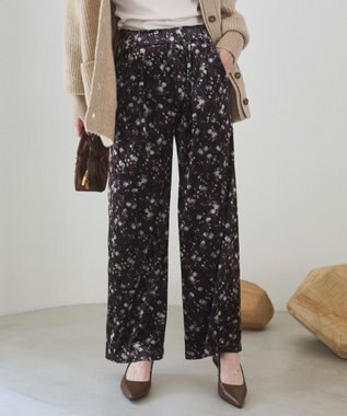 WEGO 【ANGIE VINTAGE】ベロア小花柄イージパンツ ダークブラウン