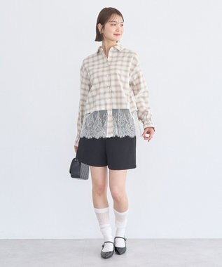 earth music&ecology 適ON レースヘムシャツ Off White