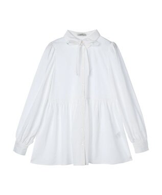 earth music&ecology リボン付き切り替えギャザーシャツチュニック Off White