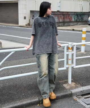 WEGO 【ユニセックス着用ITEM】スノーウォッシュダメージアップリケT（SS） ブラック