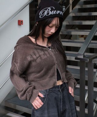 WEGO ヴィンテージウォッシュメッシュパーカー ブラウン