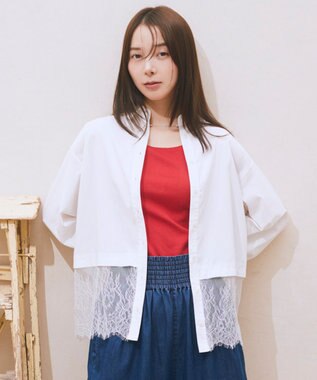 earth music&ecology 【予約】適ON レースヘムシャツ Off White