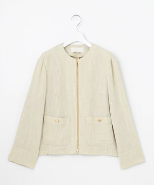 自由区 L 【洗える】ライトカラミノーカラー ジャケット ベージュ×オフ