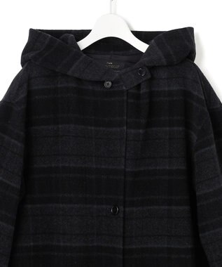 23区 【～8/23まで受注生産/受注限定カラー】MANTECOPureリバーチェック フーデッド ロングコート ブラックチェック系