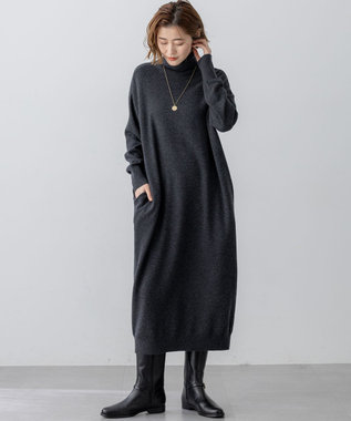 23区 S 【洗える】カシミヤブレンド タートルネック ニットワンピース グレー系