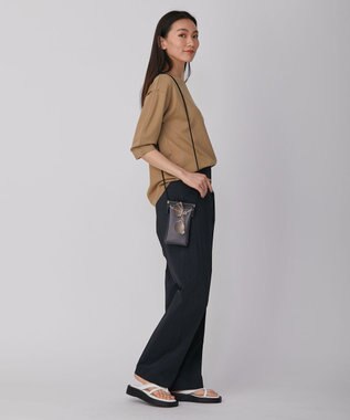 ICB 【洗える】 エコナイロンストレッチ ワイドストレートパンツ ネイビー