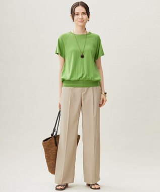 自由区 【カタログ掲載・接触冷感・UVケア・洗える】フルダルスパンマイクロピーチワイドストレート パンツ ベージュ