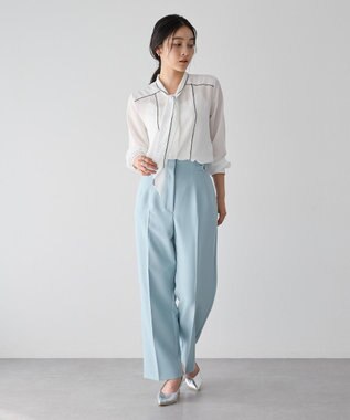 YECCA VECCA 配色ラインボウタイブラウス Off White