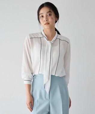 YECCA VECCA 配色ラインボウタイブラウス Off White