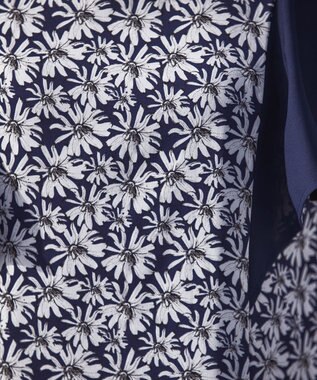 Tiaclasse 【洗える】フレアスリーブ花柄サックワンピース ネイビー