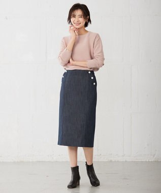 J.PRESS LADIES L 【洗える】 セルロースシャンブレー タイト ナロー スカート ネイビー系