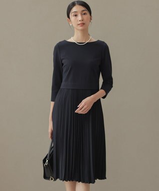 組曲 【KUMIKYOKU NAVY】ジャージーコンビプリーツ ワンピース ネイビー系
