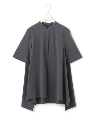 ICB 【接触冷感・UVカット・洗える】ヴィンテージスパンブロード バンドカラーブラウス チャコールグレー系