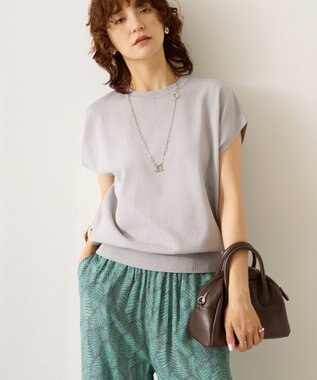 AMERICAN HOLIC 【接触冷感】ラメフレンチスリーブニットプルオーバー Gray