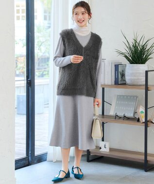 Tiaclasse 【洗える】フェザーニットベスト チャコールグレー