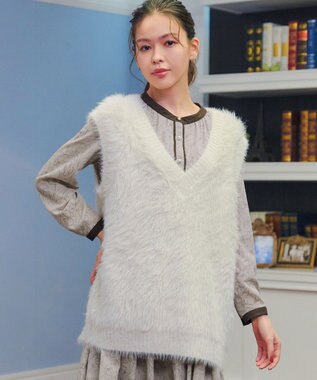 Tiaclasse 【洗える】フェザーニットベスト アイボリー