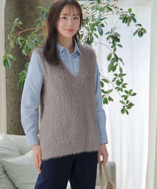 Tiaclasse 【洗える】フェザーニットベスト ベージュ